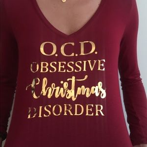 Adorable Christmas Long sleeve top deep red & gold